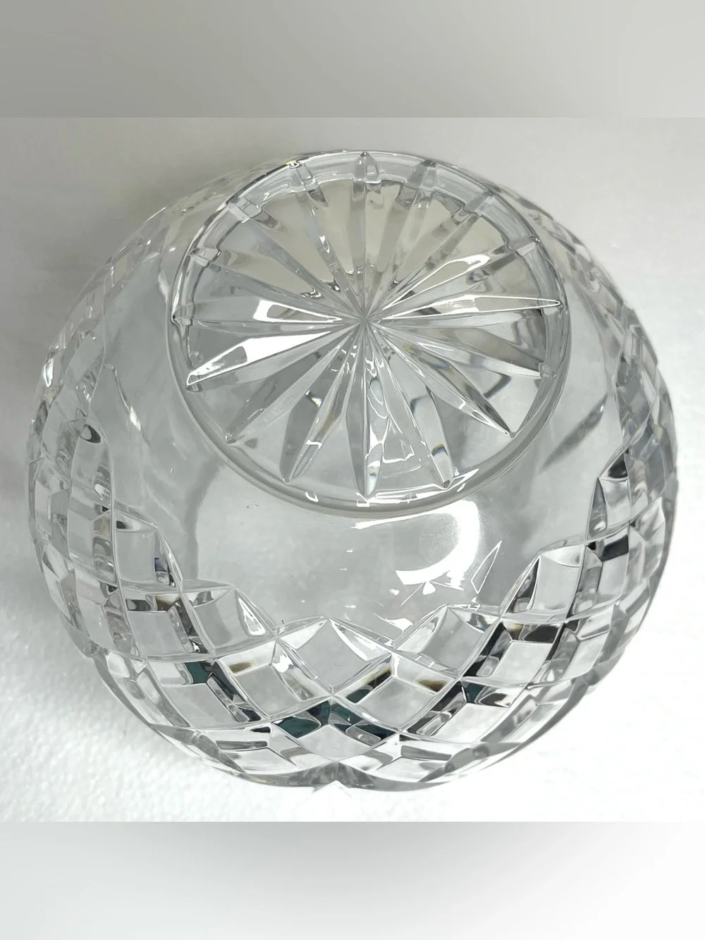 VTG Cut Crystal Rose Bowl Vase Diamond Fan Pattern Round Footed Scalloped Heavy